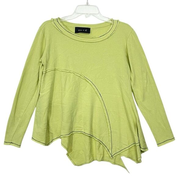 Ozai N Ku Boho Sweater Knit Asymmetric Inside Out Hem Contrast/Stitching S - Picture 2 of 15